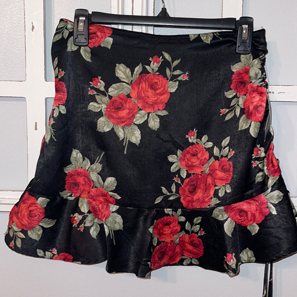 Floral Print Ruffle Hem Skirt